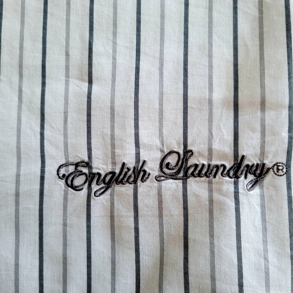 English Laundry Men's Dress Shirt, White & Black/Gray Stripes, 100% Cotton. - Picture 9 of 12